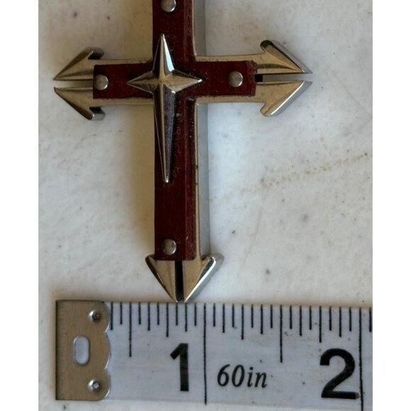 Unbranded Silver & Brown Cross Necklace w/Chain Stainless Steel 17" Height - Picture 7 of 9